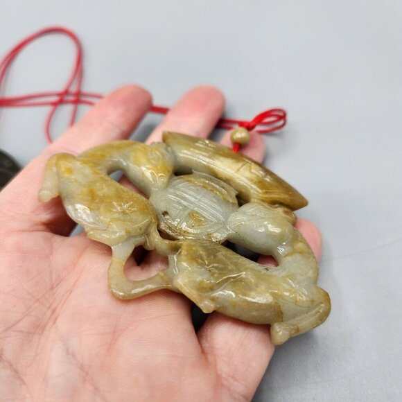 Jade Pendant Amulet Chinese Symbol Lot of 2 Deer Carved Stone Vtg 1980s - Picture 7 of 10
